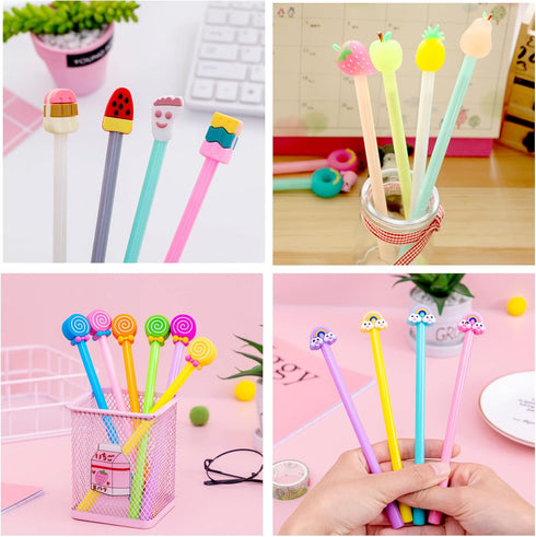 YYaaloa 64pcs Cute Cartoon Novelty Gel Ink Pens, 0.5 mm Black Ink, Assorted Styles, Fun Kawaii Pens for Kids