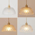 YJQHXY E26 6.56 Modern Textured Glass Pendant Light, Brass Hardwired Ceiling Hanging Light with FT Cord, Clear Dome