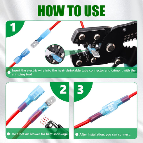 Twidec 200PCS Heat Shrink Spade Connectors Kit, 16-14 AWG Fully Insulated Electrical Wire Crimp Connectors