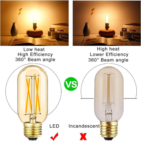E26 Bulb 6W E26 Bulb 60 2700K E26 Bulb dimmable AC120V 600lm T14 T45 Bulb Pack 6 Leools LED Equivalent watt Warm White