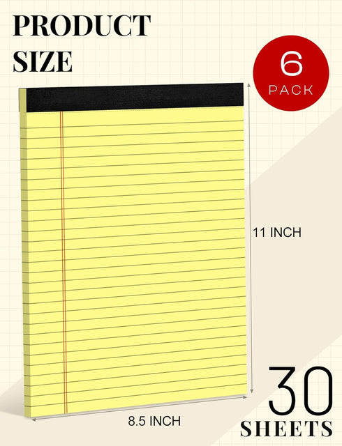 Note Pads 8.5 x 11 Wide Ruled Lined Writing Pads Yellow Legal Pads Letter Size 8.5 x 11 Notebook for Work Micro Perforated Legal Notepads Yellow Lined Paper Pads 27 Lines - 6 Pads/Pack, 30 Sheets/Pad by Aidunmis