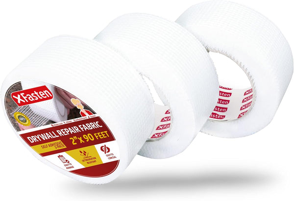 XFasten Drywall Repair Mesh Tape, 2-Inches x 90-Foot, Pack of 3 for Holes and Cracks, Fiberglass Joint Tape