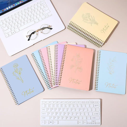 Cholemy 10 Pcs A5 Aesthetic Spiral Notebook, Cute Morandi College Ruled Journals with Pockets, 8 x 6