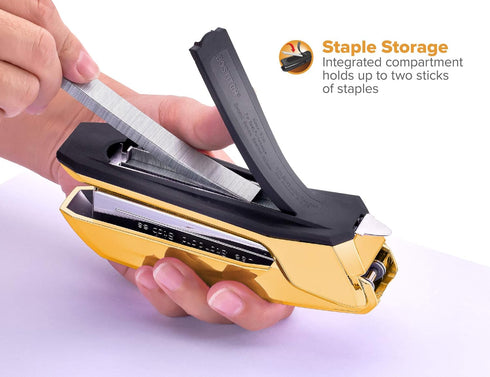Bostitch Office Ascend 3 in 1 Stapler, Integrated Remover & Staple Storage, 420 Staples Included, Gold Chrome