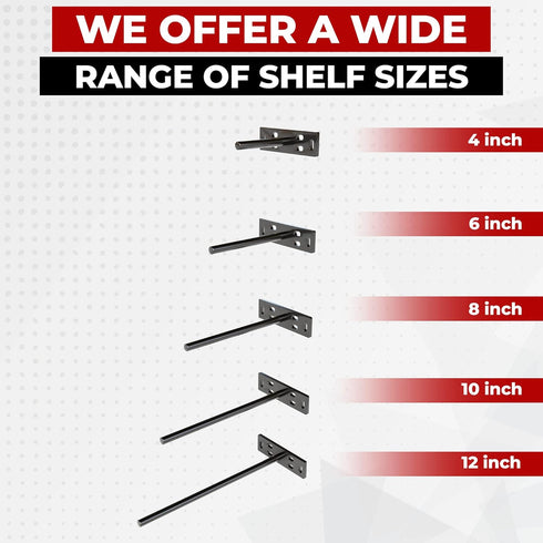 Set 4 (1/4 inch (10 inch of Floating Shelf Brackets Heavy Duty Thick Baseplate) Painted Black Mild Steel/Bracket