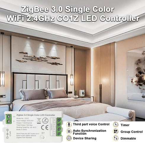 ZigBee 3.0 LED Controller C01Z, Single Color PWM Dimmer for Echo Plus and Philip H-UE Hub