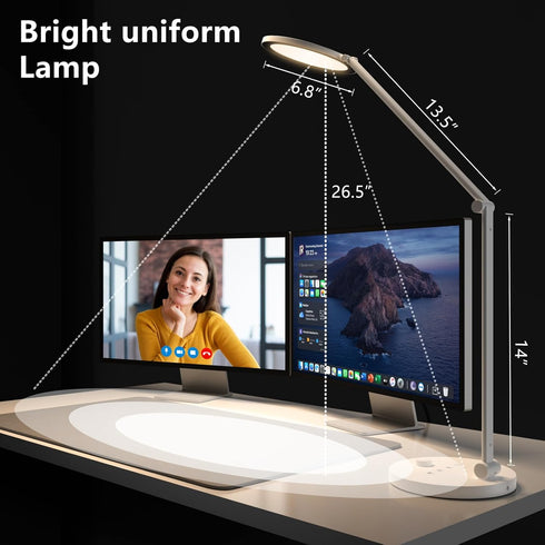 3 Dimming 14W 1200LM Desk Lamp for Home Office, Metal Swing Arm Desk Light, Mode Stepless Desktop Lamp, Computer Task