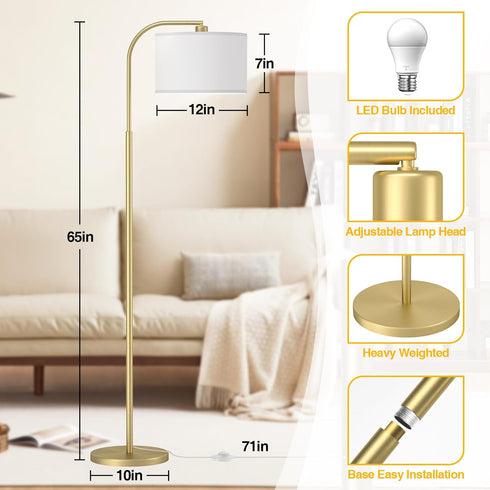 3 9W Bulb Arc Floor Lamps for Living Room with Color Temperatures, Modern Floor Lamp Reading Light with Included
