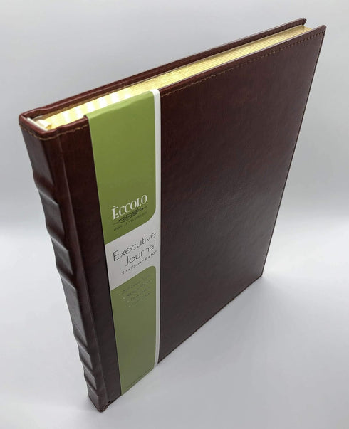 Eccolo Lined Executive Journal Notebook, Gold Edges, 256 Pages, Acid-Free Paper, Hard Cover, Brown, 8 x 10 inches