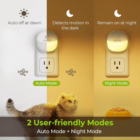 1-50 4 Packs AUVON Plug in Night Light with Motion Sensor and Dusk to Dawn Sensor, Mini Warm White LED Nightlight