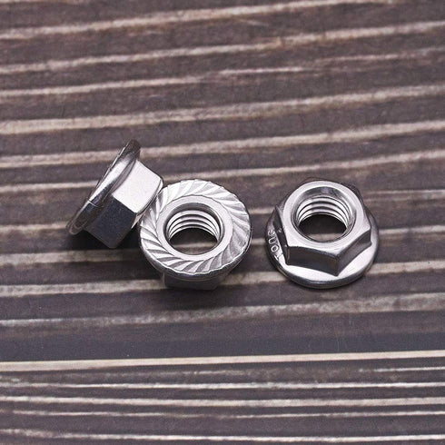 10# 24 Serrated Flange Hex Lock Nuts - 304 Stainless Steel 18-8 Anti-Loose Nuts for Machinery, 50 PCS