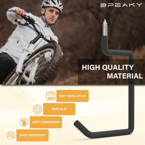 4PC, Screw in Ladder Hook, Black Heavy Duty Tool Holders Bike Hooks, Wall Mount Garage Storage Hanger, Shelf Organizer