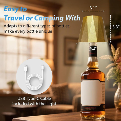 Sigasanio 3 Wireless Wine Bottle Lamp for Table Lamps, Color Rechargeable Wine Bottle Lights for Bedroom Bars