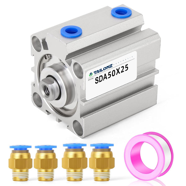 TAILONZ PNEUMATIC 50mm Bore 25mm Stroke Small Thin Cylinder Aluminum Air Cylinder SDA50-25