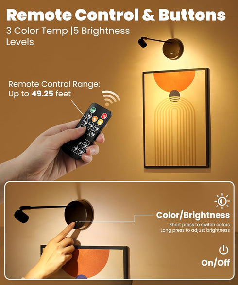 Wall,3 Dimmable (1 Pack) Wireless Battery Operated Picture Light for Color LED Art Lighting for Paintings,Magnetic