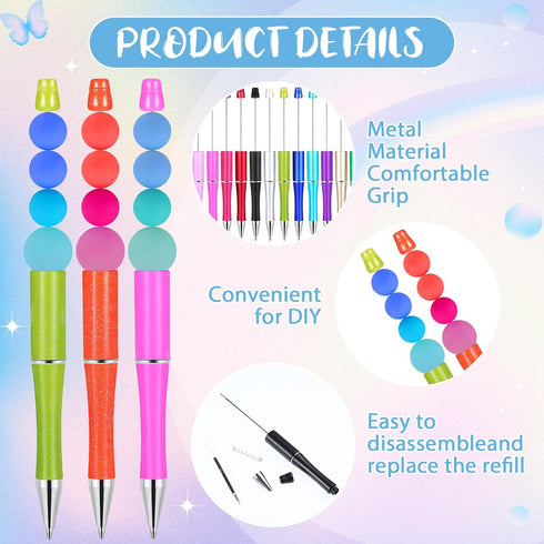 Quelay 180 Pcs Plastic Beadable Pen Thank You Gift Sets with Assorted Beadable Pens, Novelty Packaging Bags, Thank You