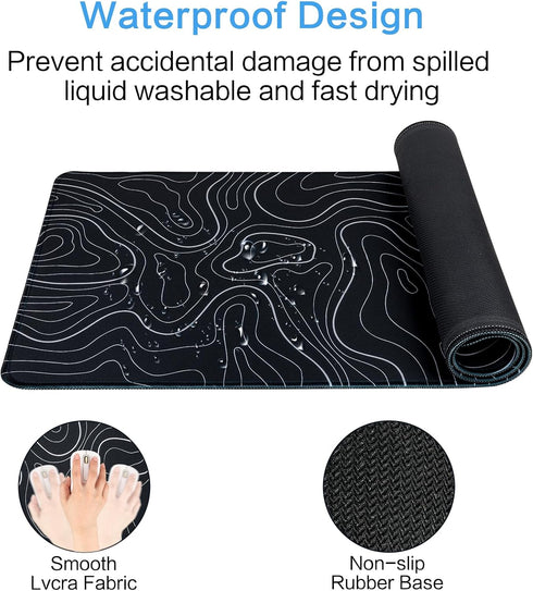 Gaming Mouse Pad Large 31.5 x 11.8in, Topographic Keyboard Mousepad with Non-Slip Base and Stitched Edge