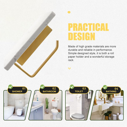 Bathroom Wall Mounted Marble Tissue Roll Holder with Shelf Modern Design for Keys Phone Items Stylish Toilet Paper
