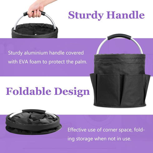 2Pack 17L 600D Foldable Cleaning Supply Caddy with Handle, Portable Bucket Tool Organizer, Garden Tool Bag in Oxford