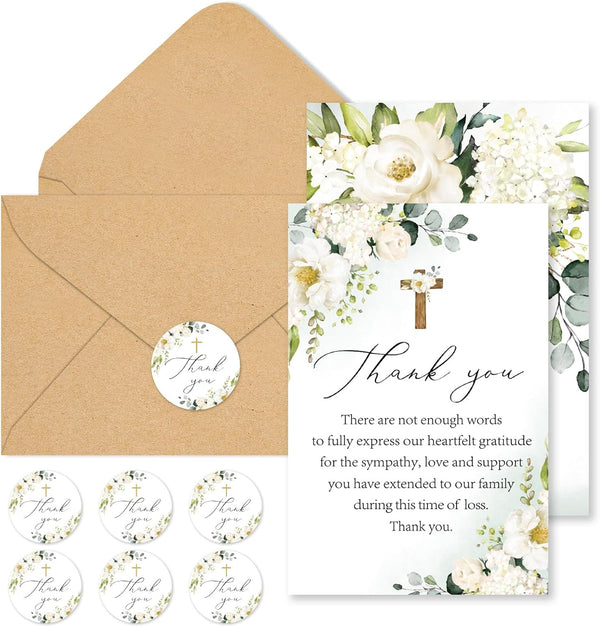 FYSUIMU 50 Pcs Funeral Thank You Cards Bulk with Envelope Sticker Floral