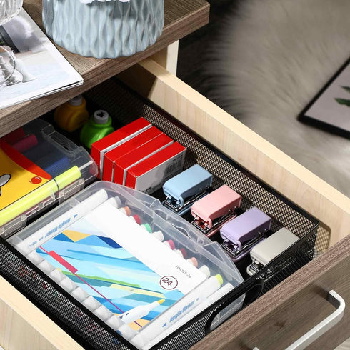 Tandefio 3 Pcs Metal Mesh Desk Drawer Organizer Tray, Portable Storage Box with Handle for Office Supplies