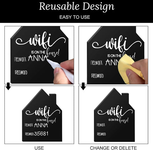 Jetec WiFi Password Sign, Wooden Freestanding Chalkboard Style Sign with Erasable Pen for Home Business Decor (5 x 3.7