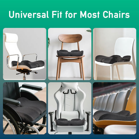 Ergonomic Seat Cushion for Office Chair High-Density Memory Foam Support with U-Shaped Coccyx Cut-Out, Stable Comfort