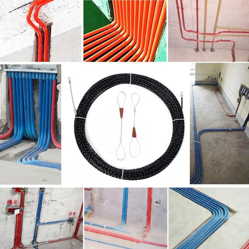 15M Cable Puller Rod, Duct Push Rod Fastener, Four Leaf Spiral Fish Tape for Cable Pulling