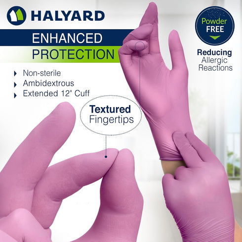 4.7 12" HALYARD PINK UNDERGUARD Nitrile Exam Gloves, Powder-Free, mil, Extended Cuff, Pink
