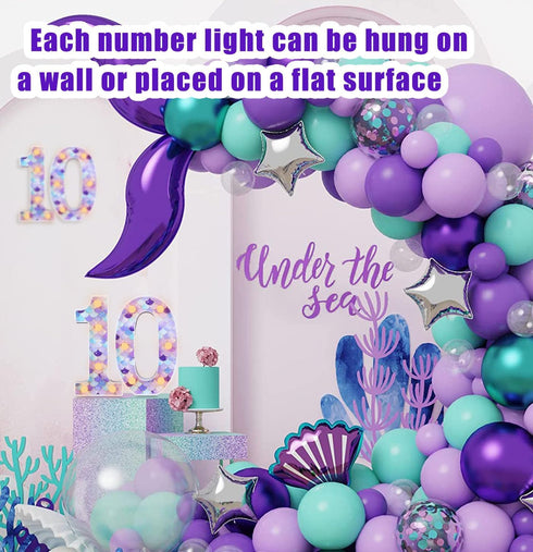 0 Mermaid Birthday Party Decoration LED Glowing Numbers Mermaid Number Light Up Number Light up Sign Digital Lights