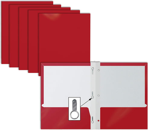Better Office Products 2 Pocket Glossy RED Paper Folders with Prongs, Letter Size, 25 Pack, High Gloss Red Portfolios