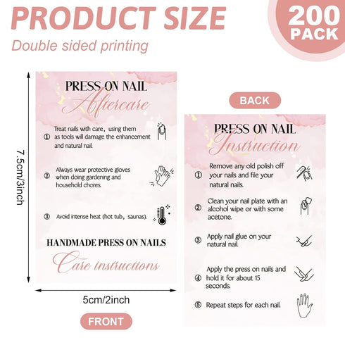 Sureio 200 Pieces Press on Nail Instruction Kit - Application Cards for Aftercare Guides and Supplies