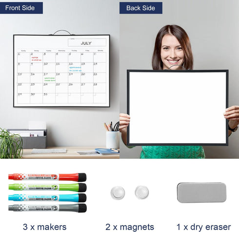 TSJ OFFICE White Board Calendar - 12 X 16 Inches Magnetic Dry Erase Board Monthly Calendar, Double Sided Whiteboard with a Handle, to Do List Notepad for Office, Home, School, Black Aluminum Frame by TSJ OFFICE