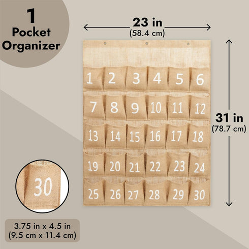 Juvale 30-Row Burlap Cell Phone Holder - Farmhouse Designed White Numbered Hanging Pocket Organizer