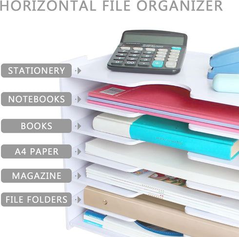 SONGWAY File Organizer for Desk, 7 Tier Wide Document Holder, Letter Mail Tray Storage Rack, A4 Paper Storage