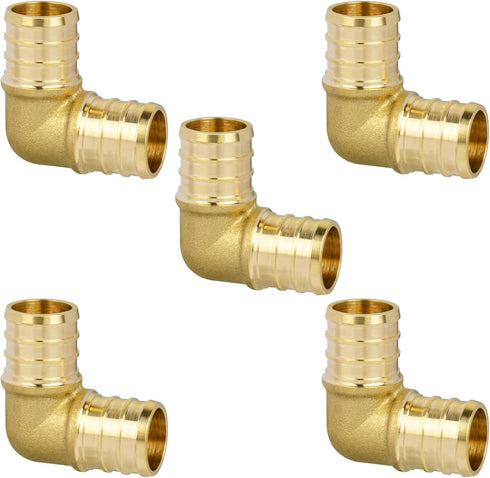 90 Degree 3/4" PEX Elbow, Durable Brass Crimp Fitting for Plumbing Repairs (5 Pack)