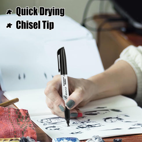 Permanent Markers, 80 Count Black Fine Point, Waterproof & Smear Proof Markers, Quick Drying Office Supplies for Home