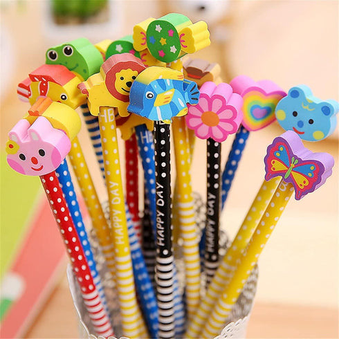 Yansanido 120 Pack Colorful Cartoon Eraser Pencils, 7.28 Inch Length, Cute School Supplies for Kids
