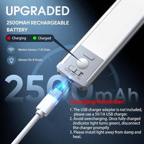 14.7inch 2 Pack 5 Dimmable Closet Counter MCGOR Under Cabinet Lighting, Rechargeable Motion Sensor Light Indoor, Levels