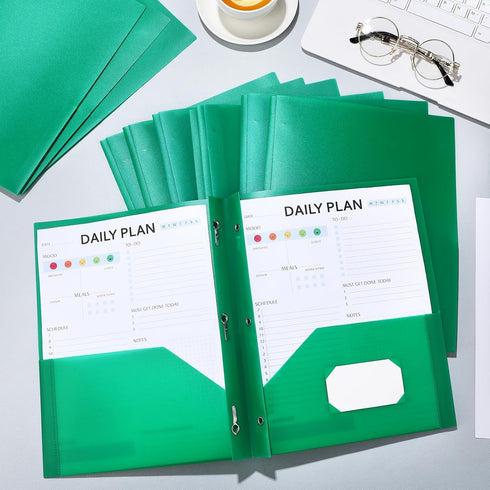 Cholemy 36 Pcs Plastic Pocket Folders, Letter Size, 2 Heavy Duty Pockets, Bulk File Folders with Fasteners