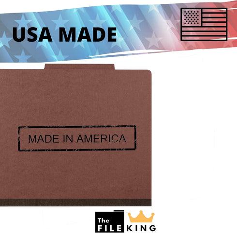 The File King Brick Red Pressboard Classification File Folder, Letter Size, Box of 10, 2” Expansion, USA Made