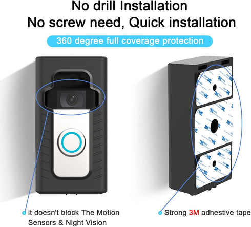 Adhesive Mount Compatible with Video Doorbell, No-Drill Mounting Bracket Cover Holder, Not Block Doorbell Sensor