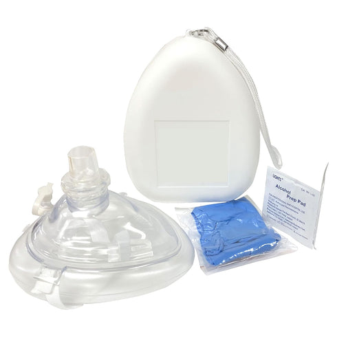 Kemp USA Ambu Medical Supplies CPR Mask Kit in Hard Case with O2 Inlet, Gloves & Wipes for Adults and Children