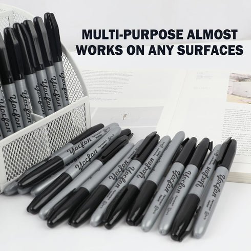 Yocfon 144 Count Set, Permanent Markers Bulk, Black Permanent Markers Fine Tip, Waterproof Markers, Works On Plastic