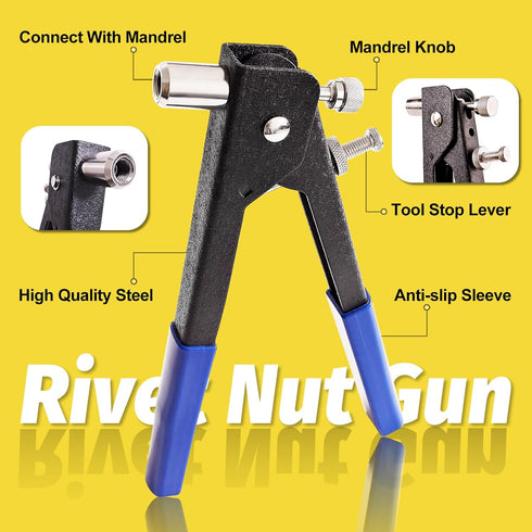 Kadrick 560PCS (M3 M4 M5 M6 M8), 16" 5 Rivet Nuts Tool Kit with Metric Threaded Rivets Heavy-Duty Rivet Nut Gun