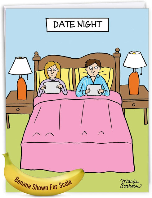 NobleWorks - 1 Humorous Anniversary Greeting Card with Envelope, Large 8.5 x 11 Inch, Couples in Bed Cartoon