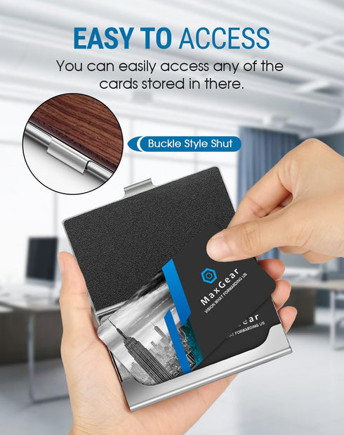 MaxGear Walnut Wood Business Card Holder, Professional Slim Card Case for Men & Women, Black
