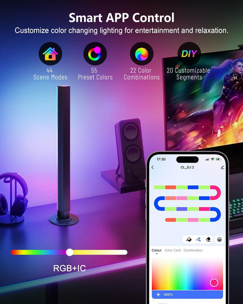 YULINKCO 16-Inch Smart RGB+IC LED Light Bar for Room, TV LED Backlight with Music Sync, Gaming Ambient Lighting