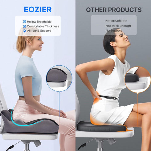 Eozier 6in Seat Cushion for Hip Coccyx Pressure Relief, Thick Extra Large Ergonomic Memory Foam Cushions for Sciatica