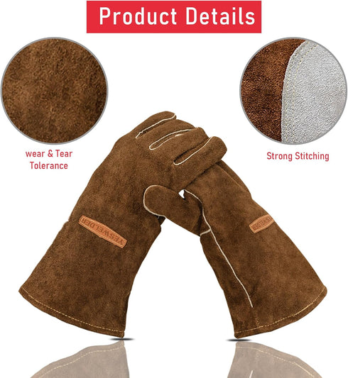 YESWELDER 14-Inch Welding Gloves, Cow Leather Heat/Fire Resistant Mitts for Forge/Mig/Stick Welding